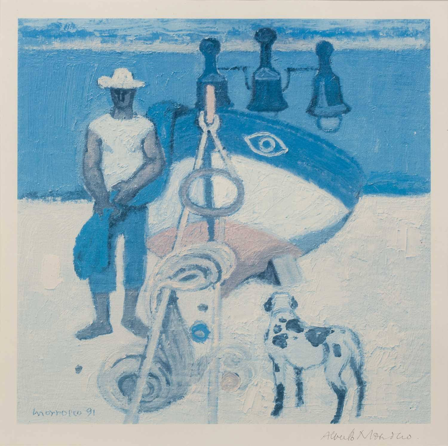 Lot 66 - Alberto Morrocco (1917-1998) Figure with dog...