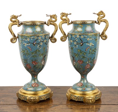 Lot 536 - Pair of blue cloisonné vases Chinese, 19th...