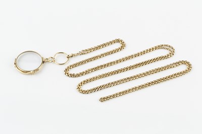 Lot 206 - A yellow precious metal long chain, of faceted...