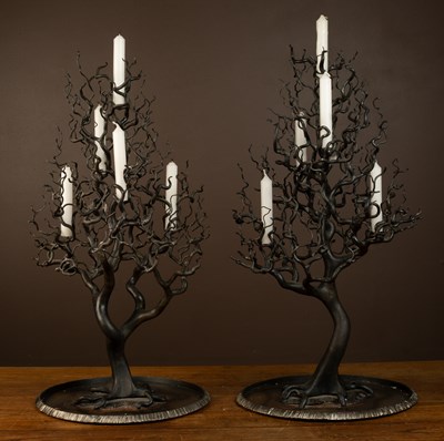Lot 167 - Mark Reed, a pair of wrought iron candelabra