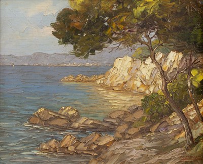Lot 288 - I * Boyer A coastal bay, signed, oil on panel,...