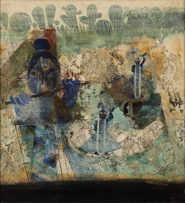 Lot 431 - Ashok Hazra (b.1946) Krishna playing the flute,...