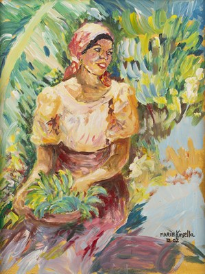 Lot 271 - Marie Kinsella A seated young girl with basket...