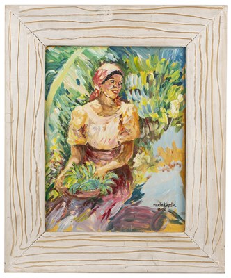 Lot 271 - Marie Kinsella A seated young girl with basket...