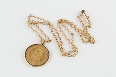 Lot 220 - A Netherlands Wilhemina 5 gulden coin pendant,...