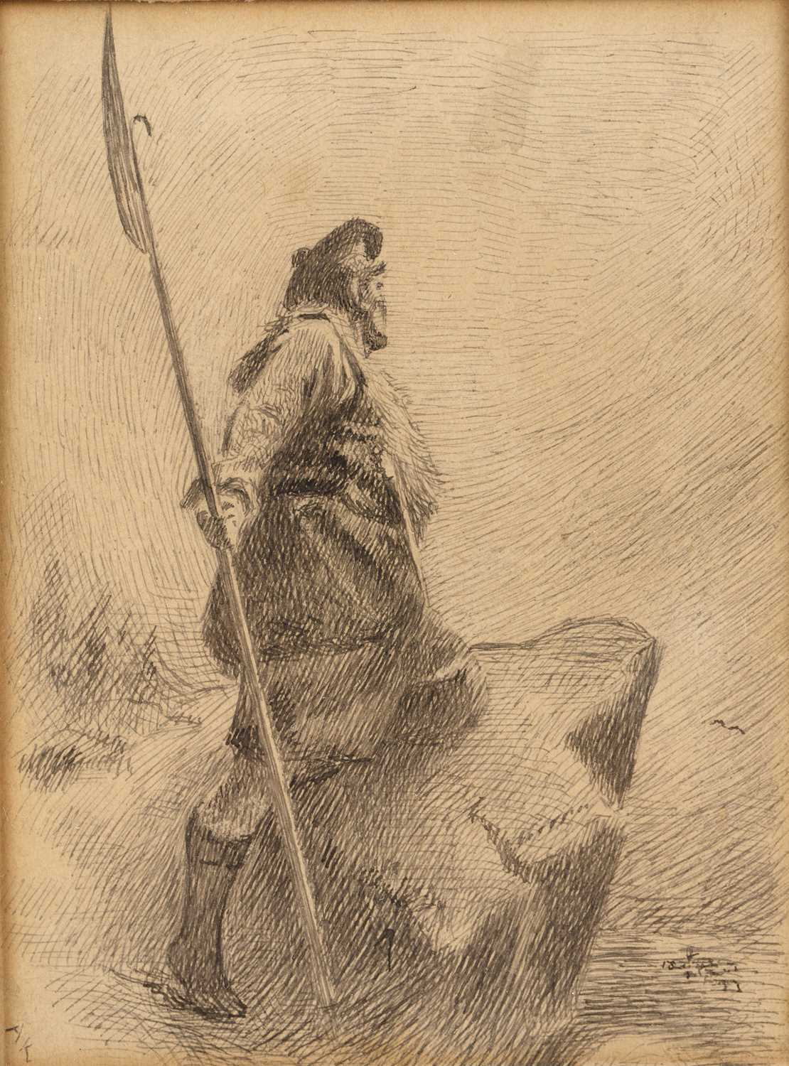 Lot 200 - A* K* A Scottish warrior on a rock, signed...