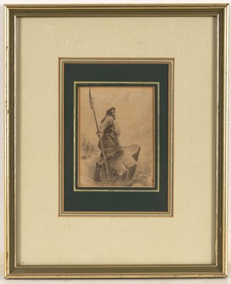 Lot 200 - A* K* A Scottish warrior on a rock, signed...