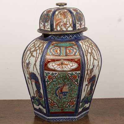 Lot 111 - Arita polychrome hexagonal vase and cover...