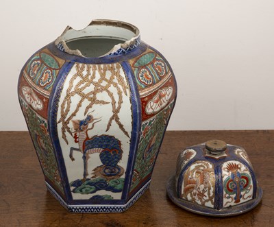 Lot 111 - Arita polychrome hexagonal vase and cover...