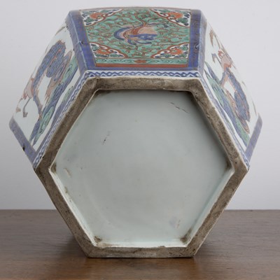 Lot 111 - Arita polychrome hexagonal vase and cover...