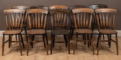 Lot 172 - A matched set of ten lath back kitchen chairs