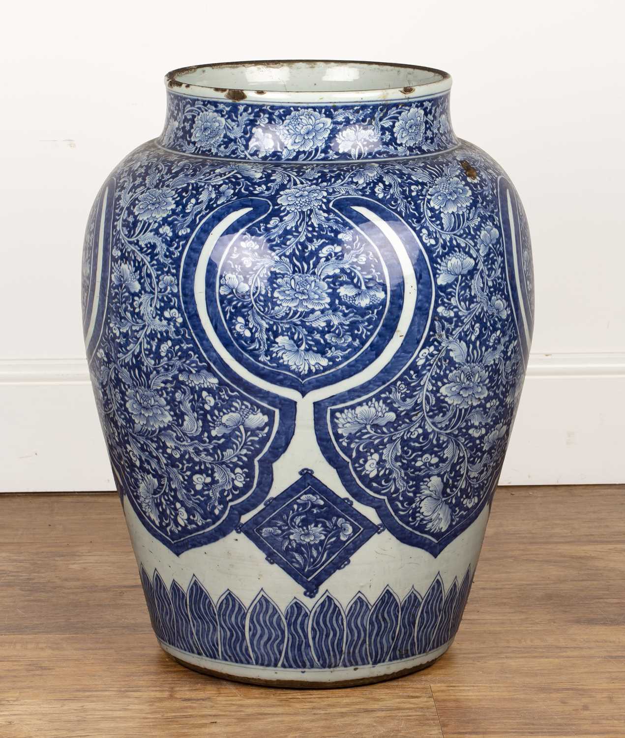 Lot 28 - Large Blue And White Porcelain Temple Jar