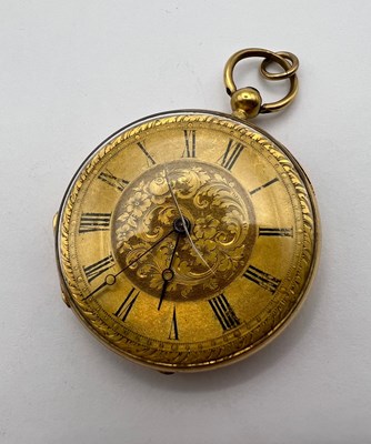 Lot 224 - An open face fob watch, the floral engraved...