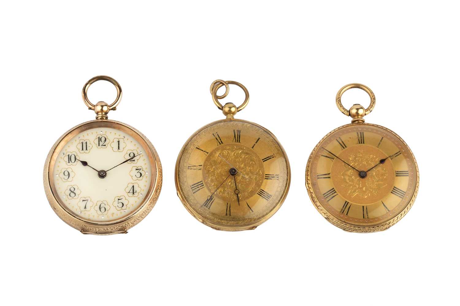 Lot 224 - An open face fob watch, the floral engraved...