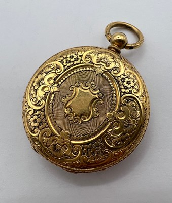 Lot 224 - An open face fob watch, the floral engraved...