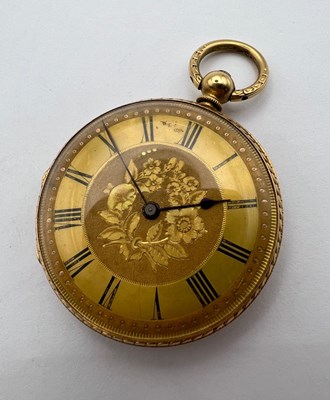 Lot 224 - An open face fob watch, the floral engraved...