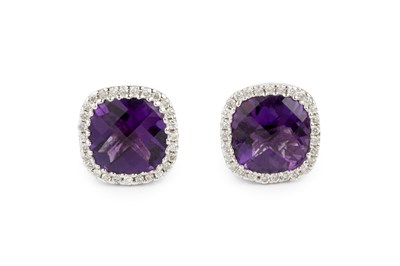Lot 171 - A pair of amethyst and diamond cluster...