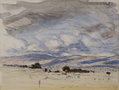 Lot 243 - George Clausen (1852-1944) Vast Landscape with...