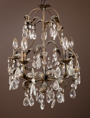 Lot 469 - A pair of modern gilt pressed metal chandeliers