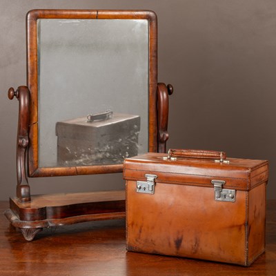 Lot 495 - A Harrods Ltd leather case together with a 19th century mahogany dressing table mirror