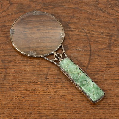 Lot 221 - Jade and white metal magnifying glass Chinese,...