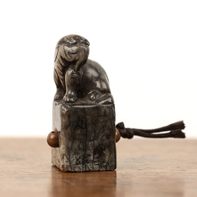 Lot 226 - Black striated jade seal Chinese, 19th Century...