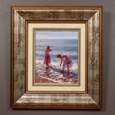 Lot 389 - Vicente Aguilar Villalonga (Spanish, b.1937), 'Playa Con Figuras, Mallorca'