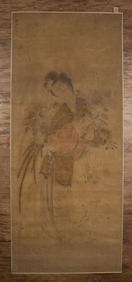 Lot 340 - Watercolour and silk study of Guanyin Chinese,...