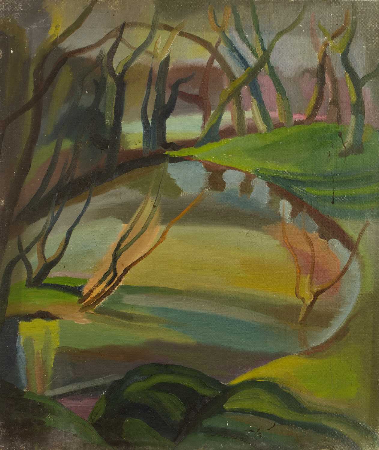 Lot 73 - Harry Barr (1896-1987) Reflections, oil on...