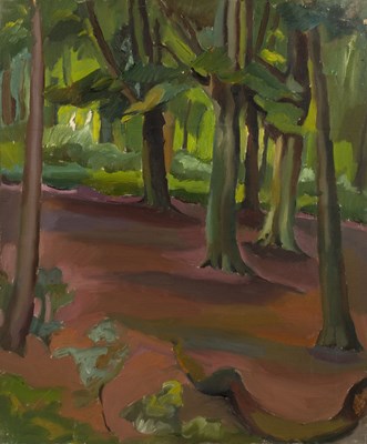 Lot 74 - Harry Barr (1896-1987) A woodland hillside,...