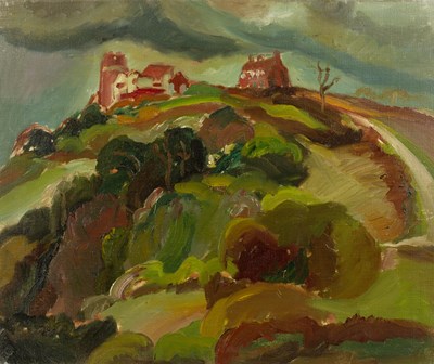 Lot 157 - Harry Barr (1896-1987) Hilltop with church,...