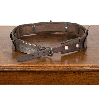 Lot 466 - Leather and steel warrior's belt Tibetan, late...