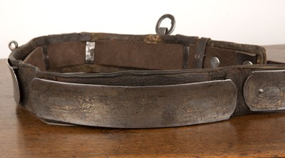 Lot 466 - Leather and steel warrior's belt Tibetan, late...