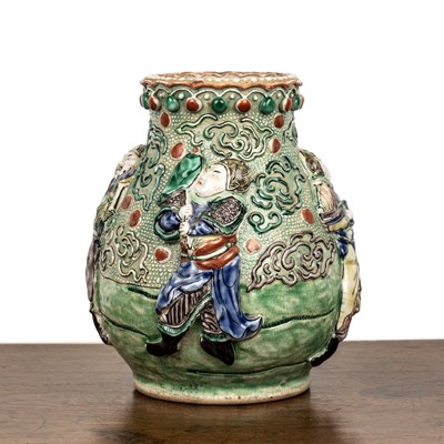 Lot 200 - Polychrome vase with raised figures Chinese,...