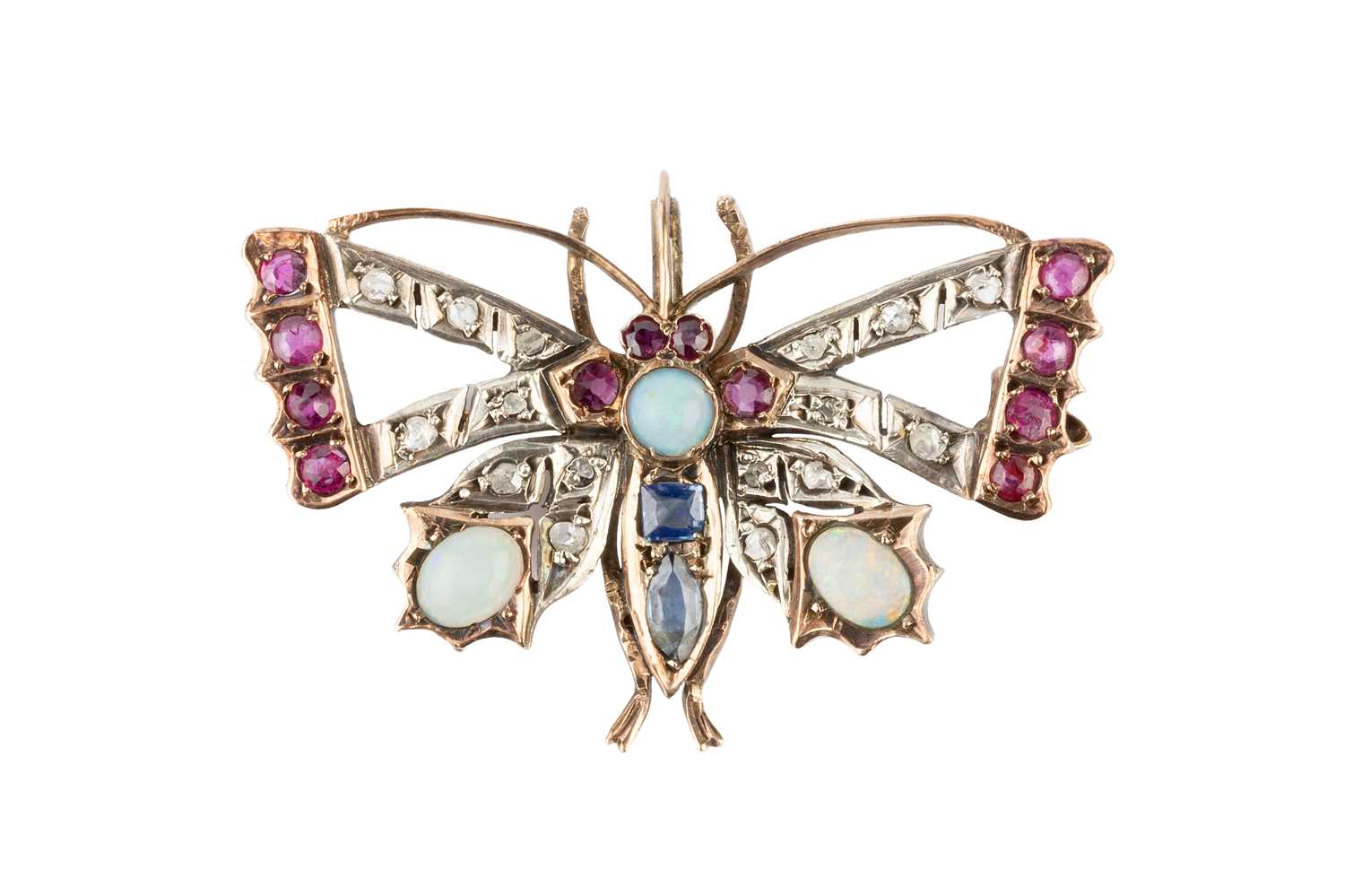 Lot 17 - A vari gem-set butterfly brooch, the...