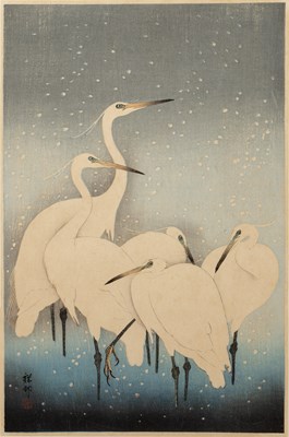 Lot 35 - Ohara Koson (1877-1945) Egrets, woodblock,...