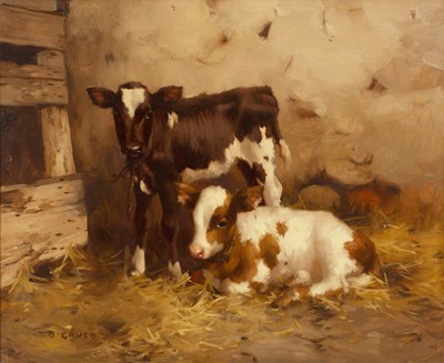 Lot 404 - David Gauld (1867-1936) Two Ayrshire calves...