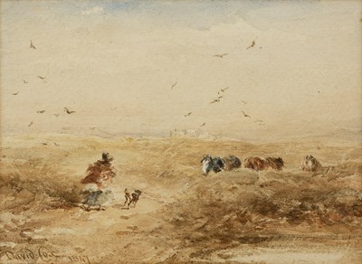 Lot 389 - David Cox (1783-1859) A blustery day, signed...