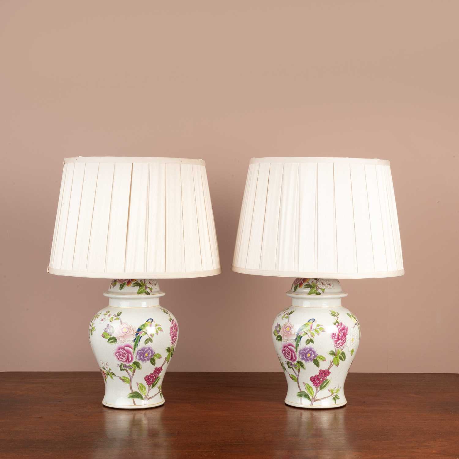 Lot 154 - A pair of crackle glazed lamps of jar and cover form