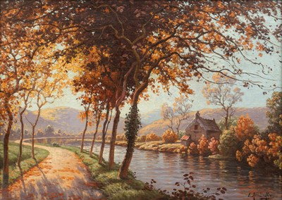 Lot 201 - Edmund Rene-His (1827-1960) A river landscape...