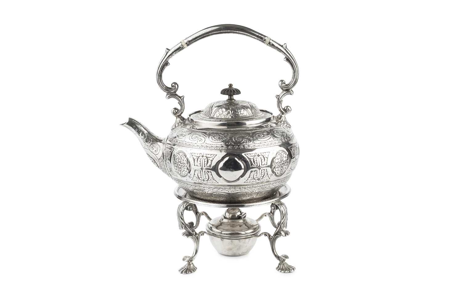 Lot 715 - An Edwardian Scottish silver tea kettle on...