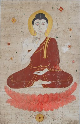 Lot 440 - A Tibetan Thangka, painted with a Bodhisattva...