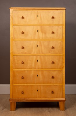 Lot 392 - A Continental satin birch Biedermeier style tall narrow chest of six drawers