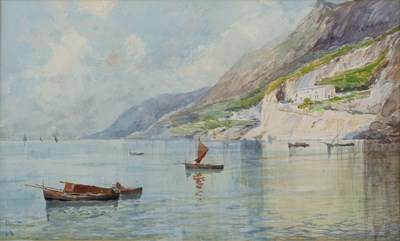 Lot 99 - Oscar Ricciardi (1864-1935) Lagoon with...