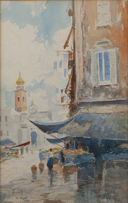 Lot 99 - Oscar Ricciardi (1864-1935) Lagoon with...