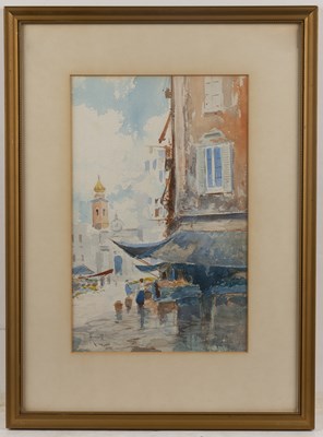 Lot 99 - Oscar Ricciardi (1864-1935) Lagoon with...