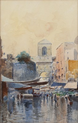 Lot 99 - Oscar Ricciardi (1864-1935) Lagoon with...