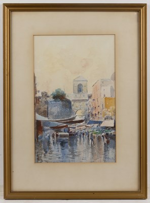 Lot 99 - Oscar Ricciardi (1864-1935) Lagoon with...