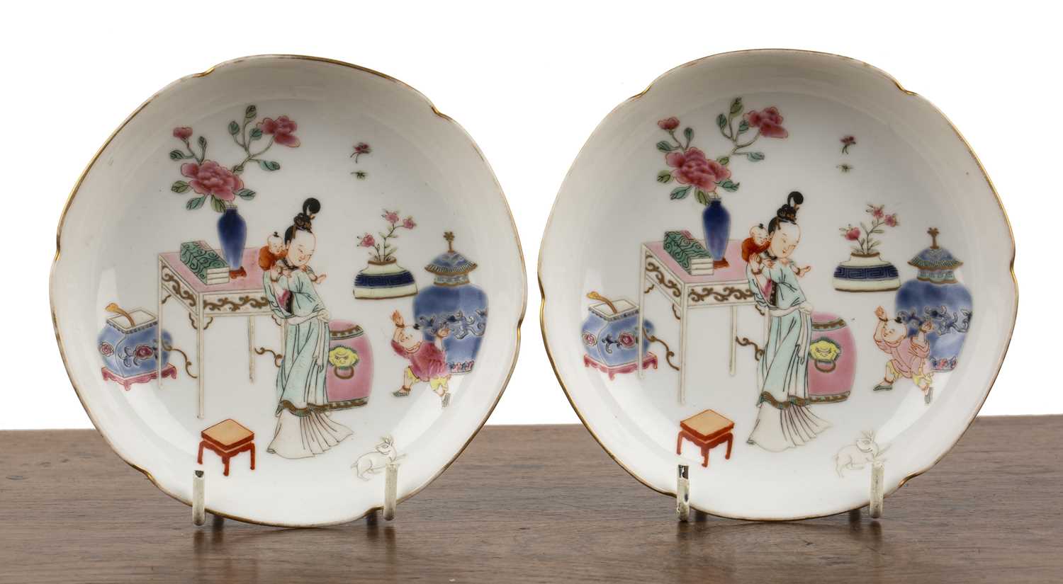 Lot 51 - Pair of famille rose semi-porcelain saucer...