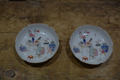 Lot 51 - Pair of famille rose semi-porcelain saucer...